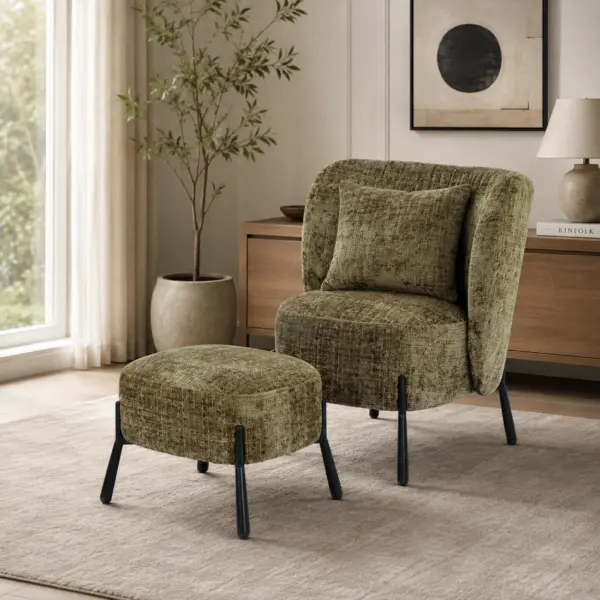 Brodie Accent Chair with Foot Rest  - Green
