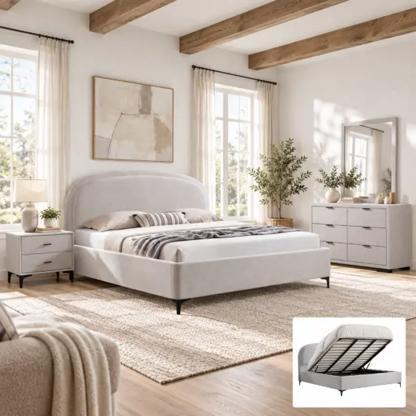 Drema King Bed (With Hydraulic Storage) - Light Grey