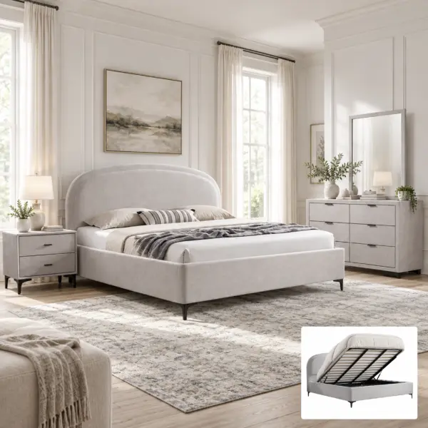 Drema Queen Bed (With Hydraulic Storage) - Light Grey