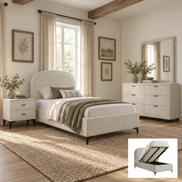 Drema Single Bed (With Hydraulic Storage) - Cream