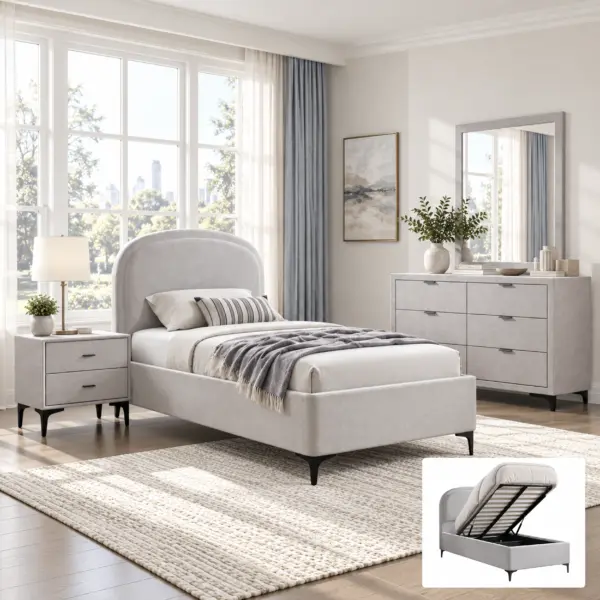 Drema Single Bed (With Hydraulic Storage) - Light Grey