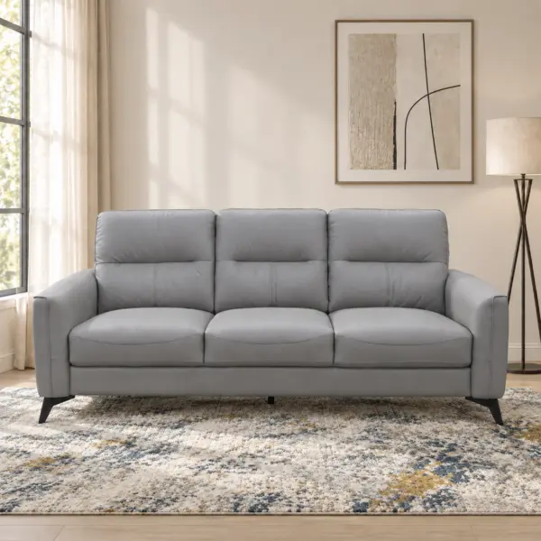 Madison Leather 3 Seater Sofa - Silver