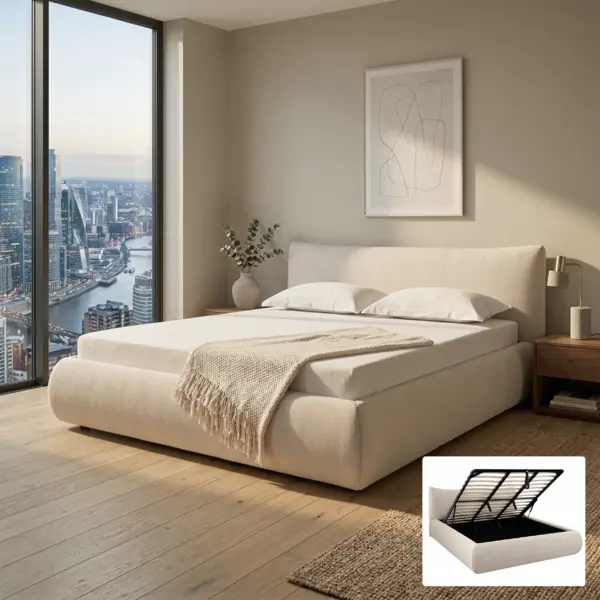 Astoria Queen Bed (With Hydraulic Storage) - Cream