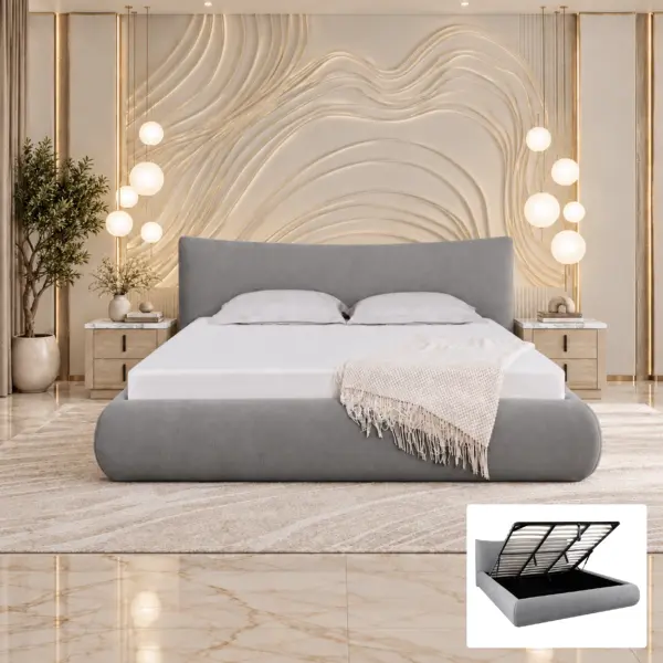 Astoria Queen Bed (With Hydraulic Storage) - Grey