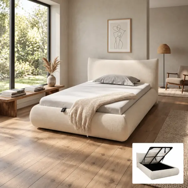 Astoria Single Bed (With Hydraulic Storage) - Cream