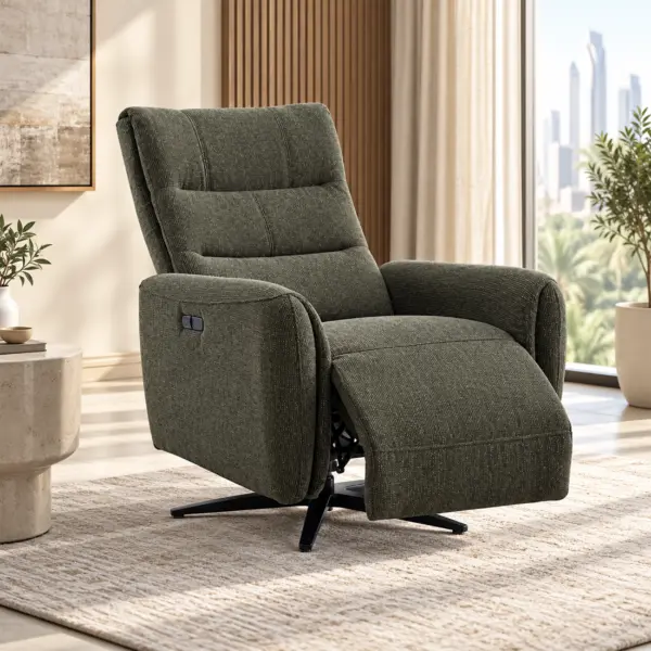Quatro Swivel Chair with Power Recliner - Olive Green
