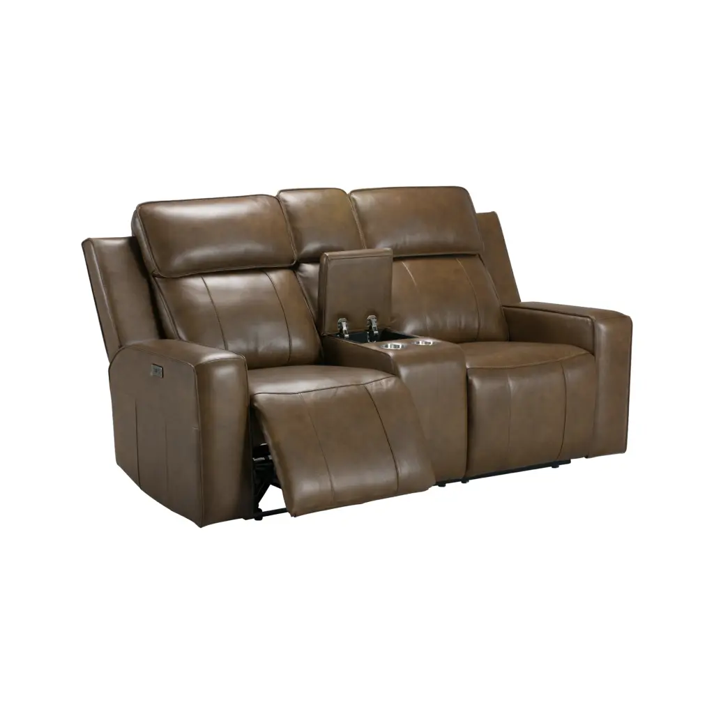 Leona Leather 2 Seater Sofa with Power Recliner and Console - Thumbnail Image 3