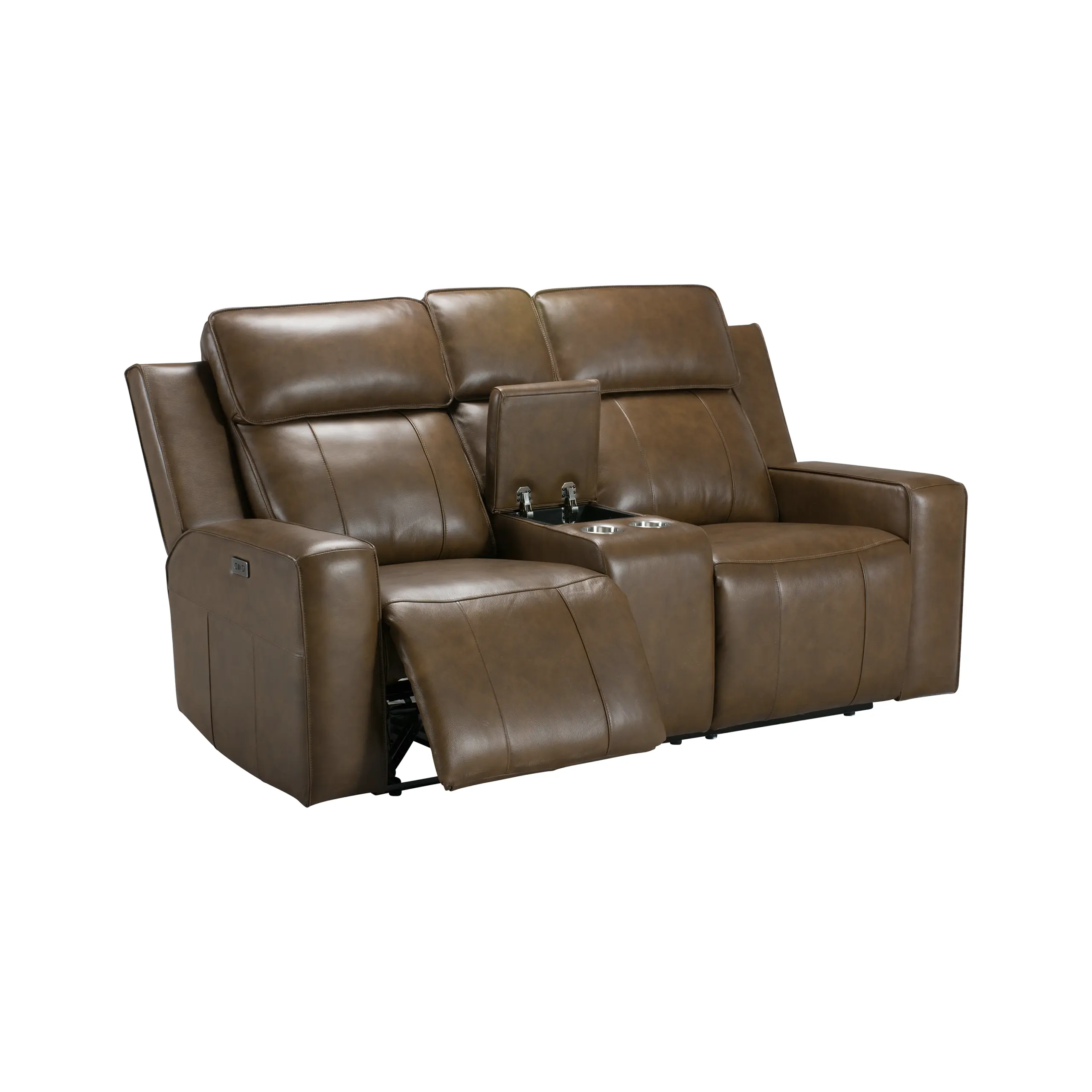 Leona Leather 2 Seater Sofa with Power Recliner and Console - Image 3