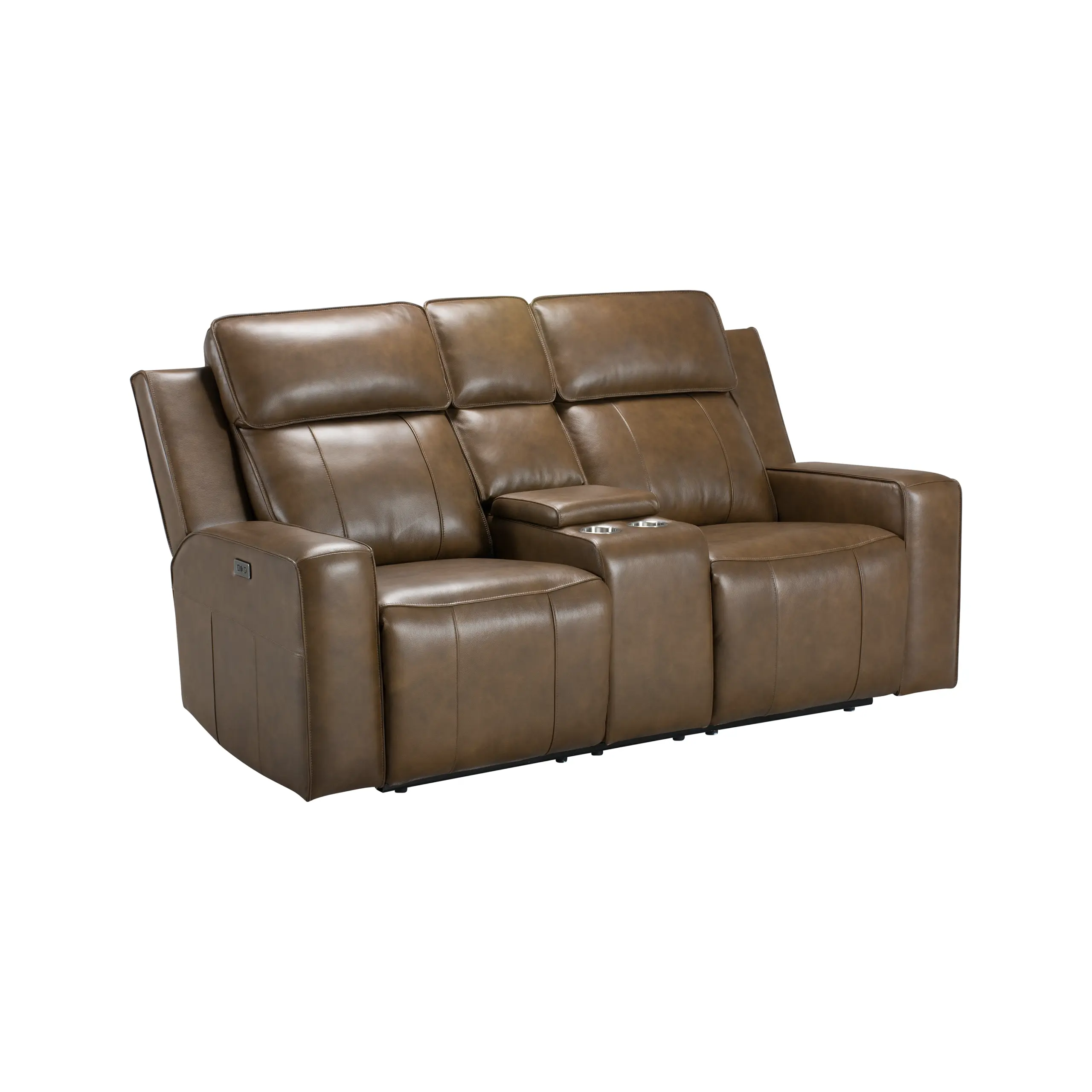 Leona Leather 2 Seater Sofa with Power Recliner and Console - Image 2