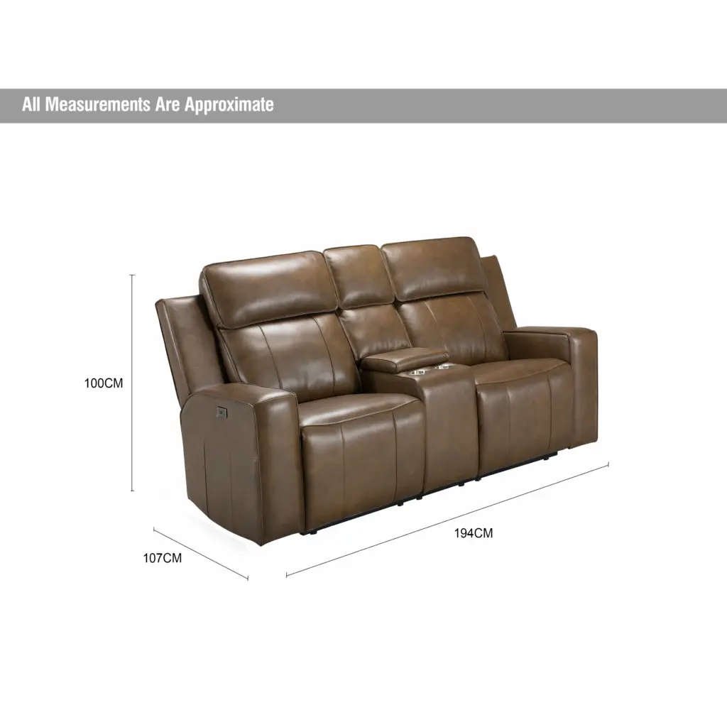 Leona Leather 2 Seater Sofa with Power Recliner and Console - Thumbnail Image 7