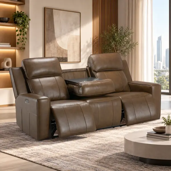 Leona Leather 3 Seater Sofa with Power Recliner