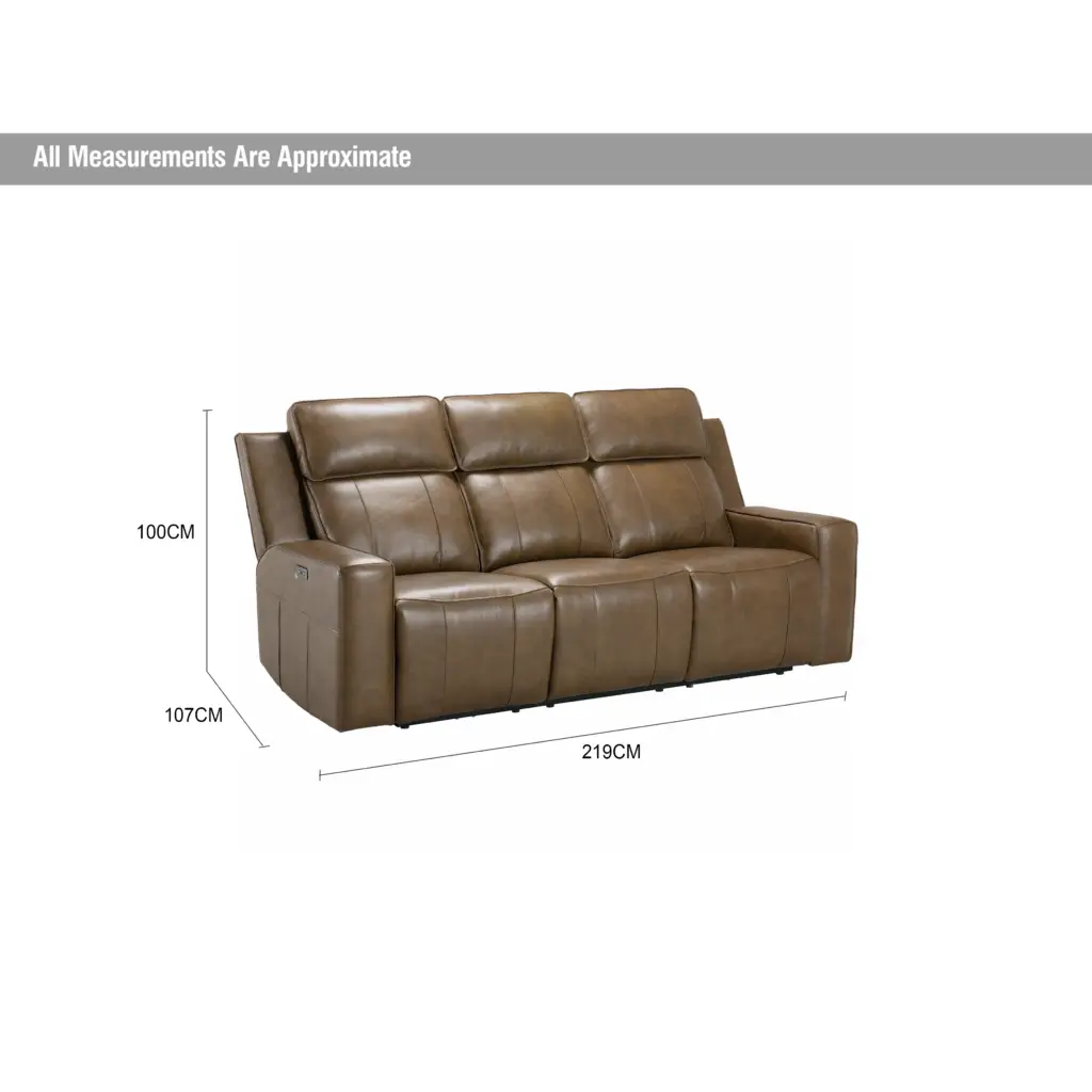 Leona Leather 3 Seater Sofa with Power Recliner - Thumbnail Image 7