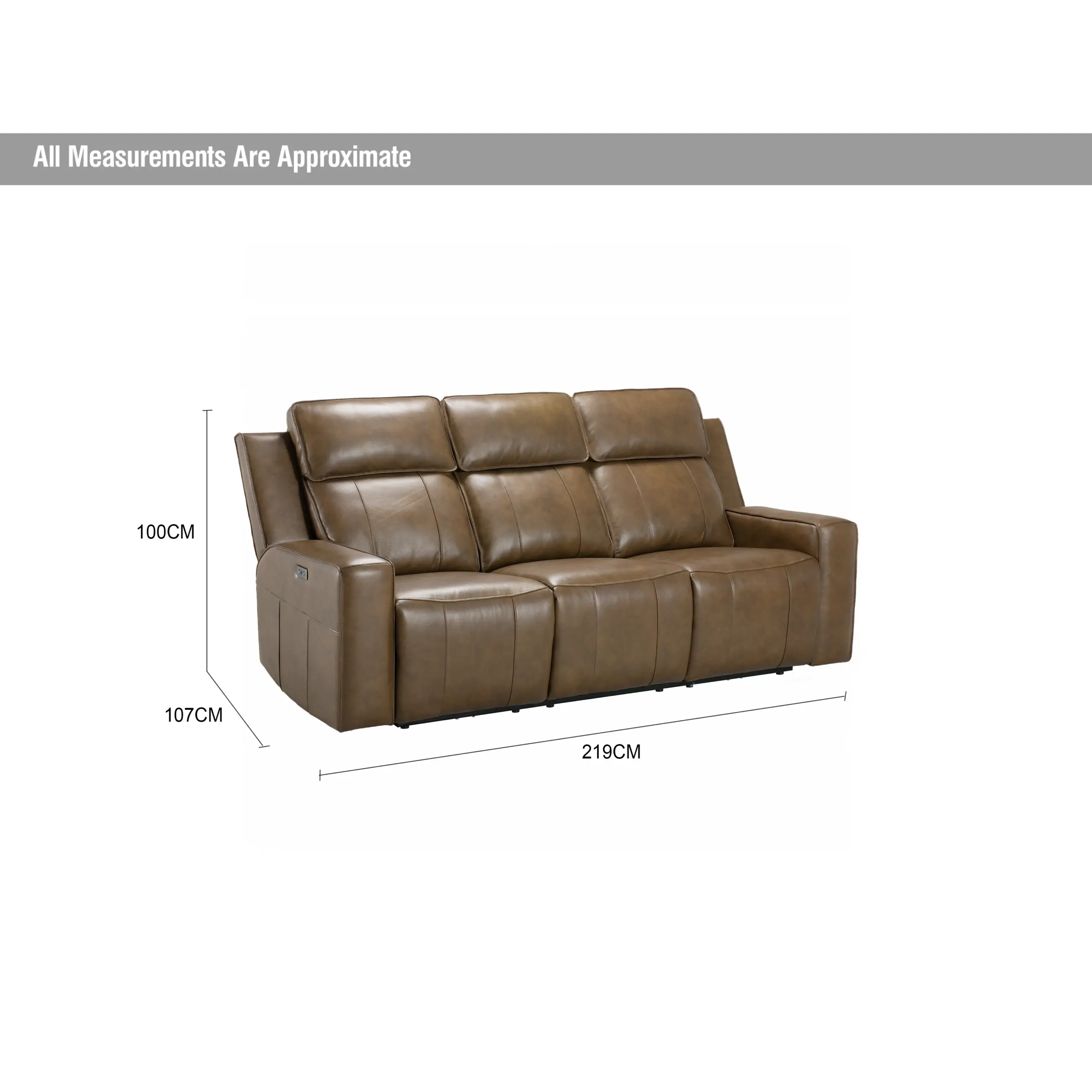 Leona Leather 3 Seater Sofa with Power Recliner - Image 7